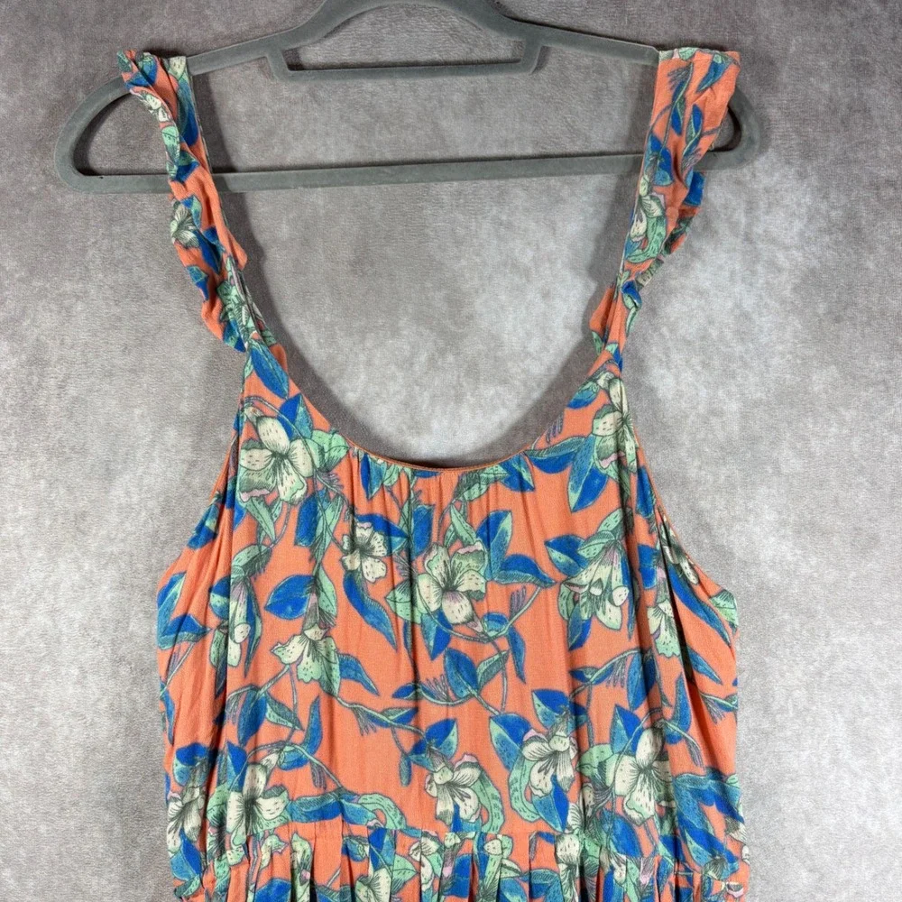 Free People Mini Dress Womens Small‎ Orange Floral Boho Ruffle Straps Pockets
